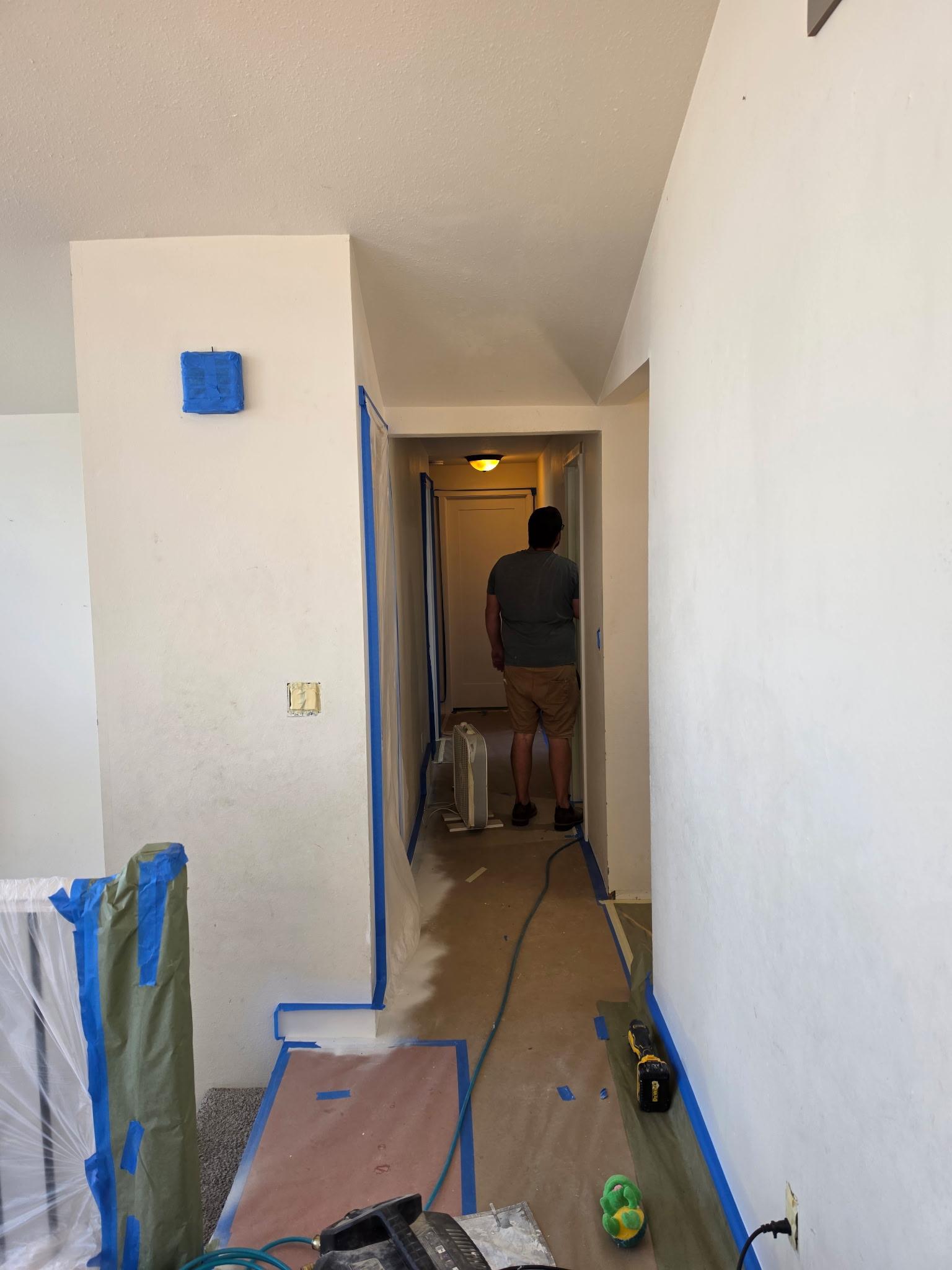 Hallway masked and ready for spray